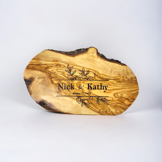 Couple - Wedding Style 1 - Live Edge Olive Wood Board