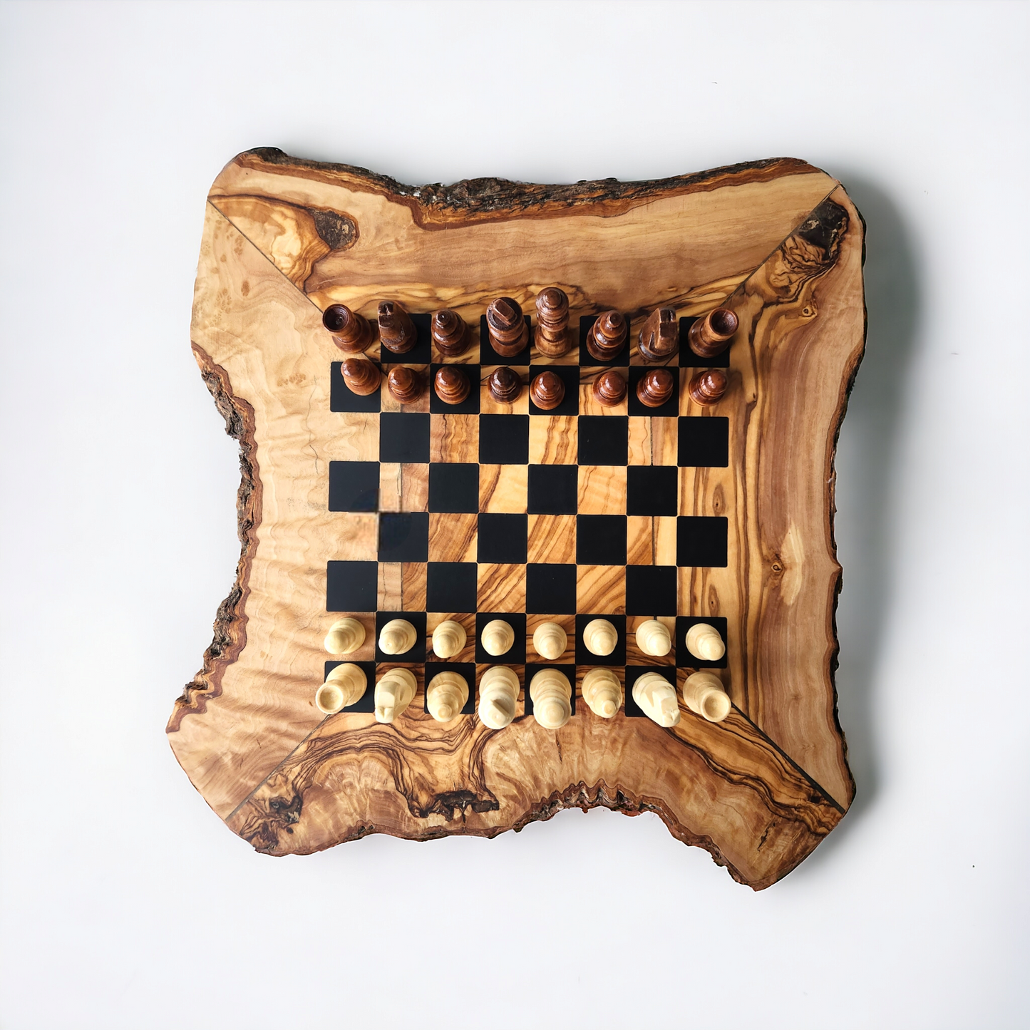 Live Edge Olive Wood & Epoxy Chess Board - 32 pieces - Black
