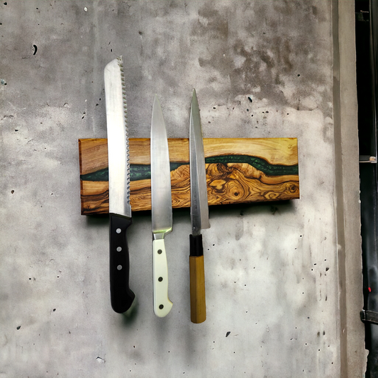 Olive Wood and Resin magnetic knife holder