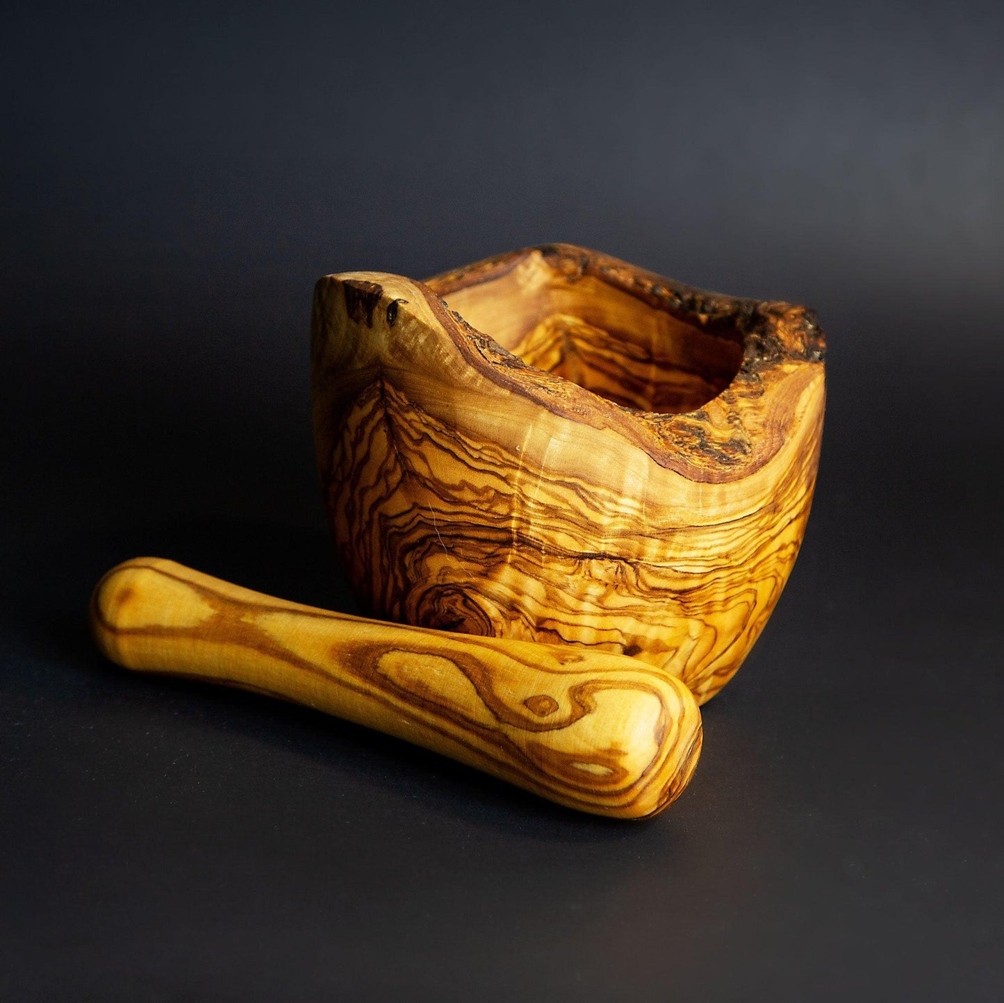 Olive Wood Rustic Mortar and Pestle Set - dyarihandcrafts