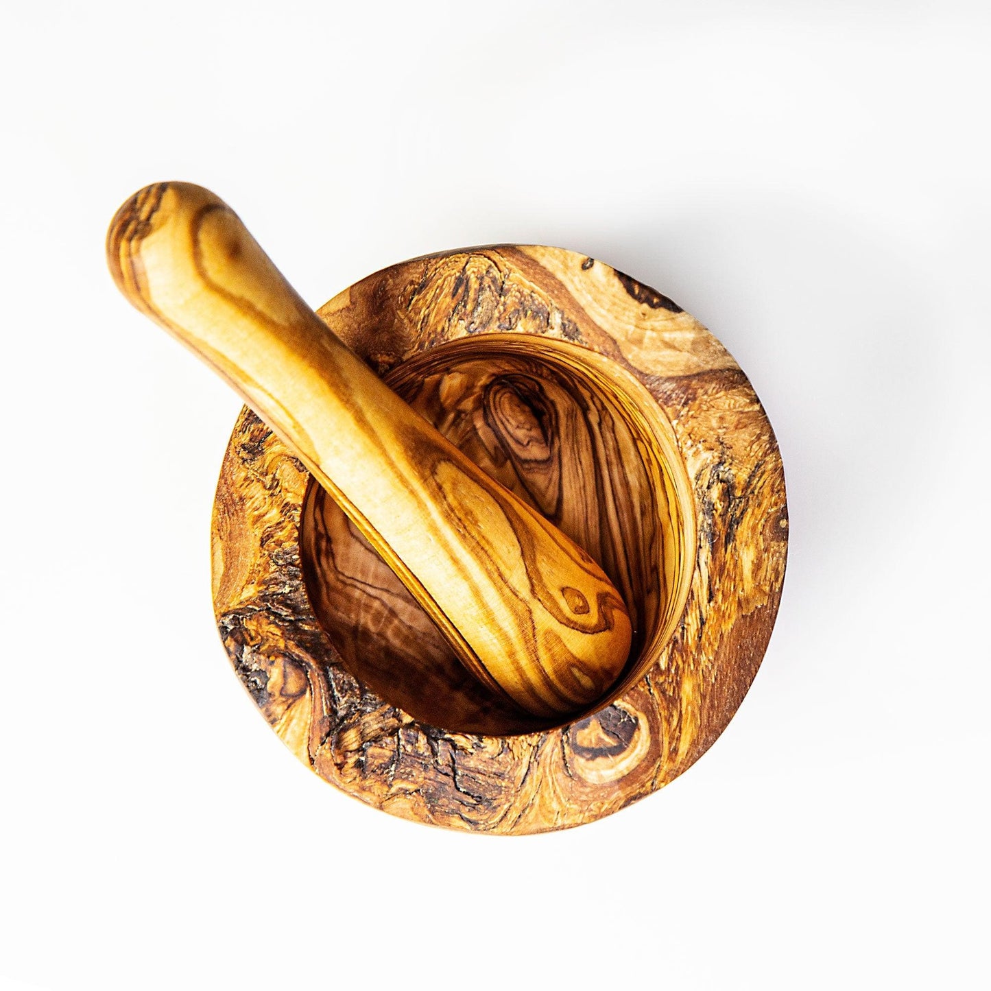 Olive Wood Rustic Mortar and Pestle Set - dyarihandcrafts
