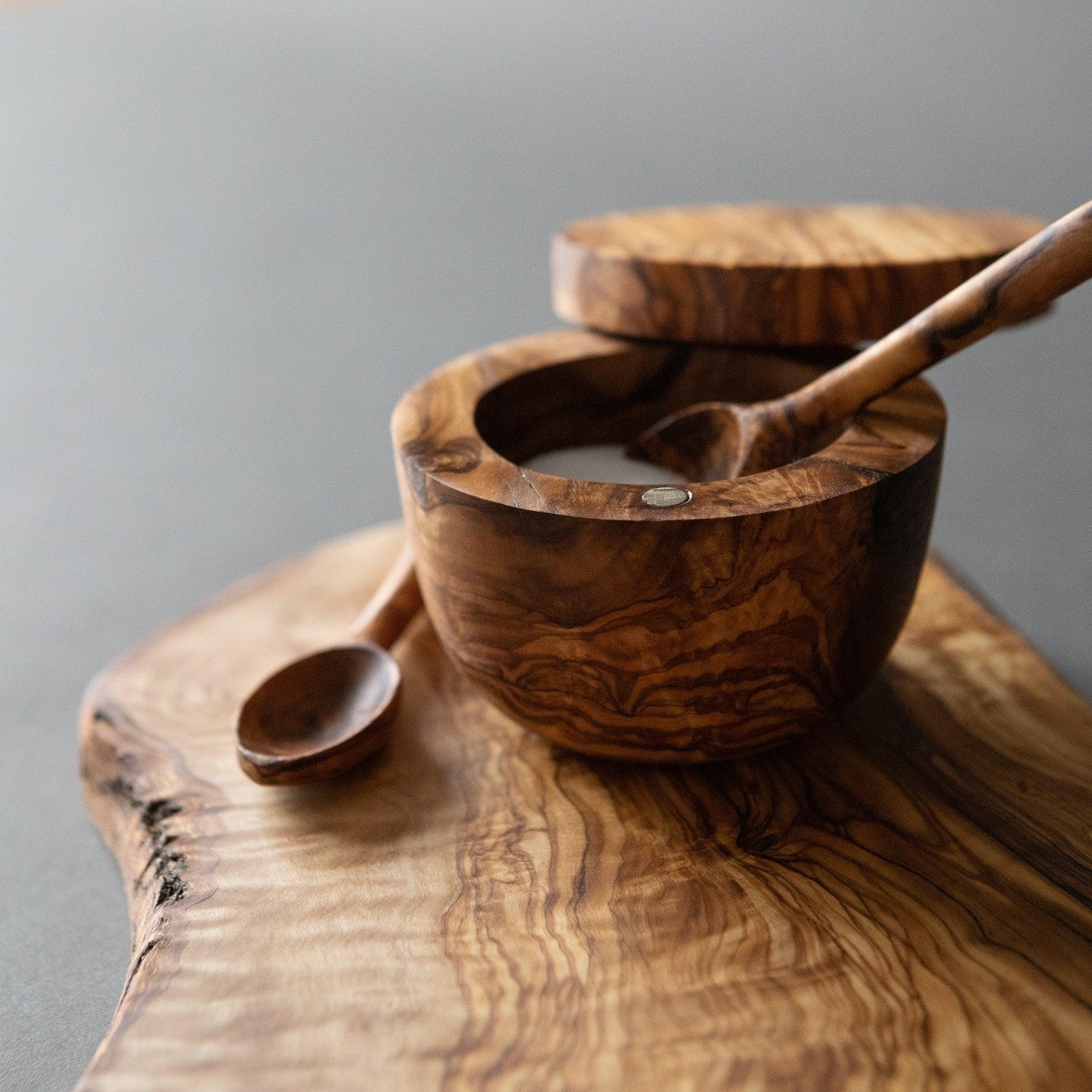 Olive Wood Salt Keeper / Cellar With Magnetic Lid - dyarihandcrafts