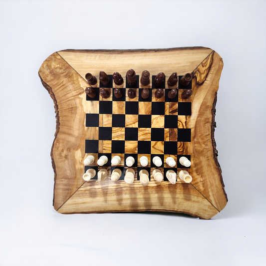 Live Edge Olive Wood & Epoxy Chess Board - 32 pieces - Black
