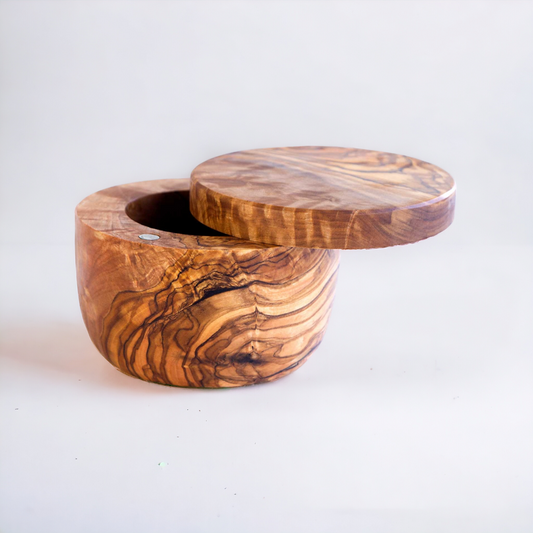 DYARI Olive Wood Salt Keeper / Cellar With Magnetic Lid