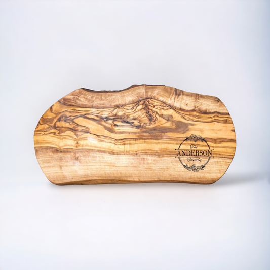 Family Name Stamp Style - Live Edge Olive Wood Board